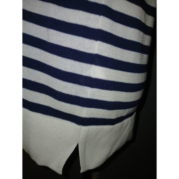 Time and Tru Sweater Womens Large White Blue Lucky Striped Crewneck Lightweight - Picture 6 of 6